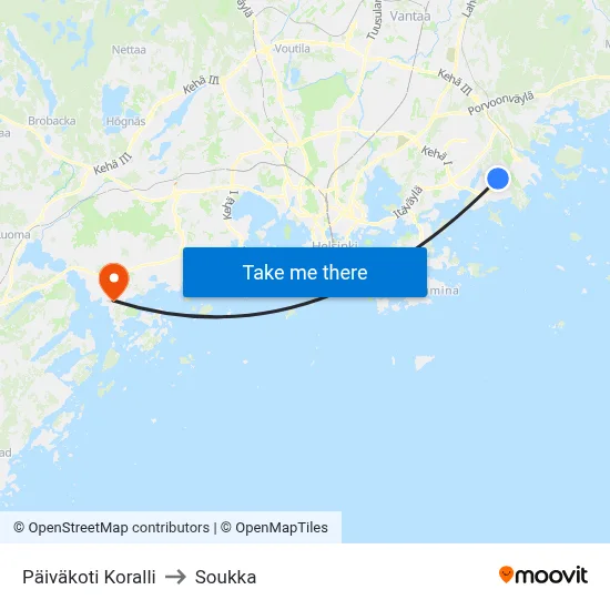Koralli Daycare to Soukka map