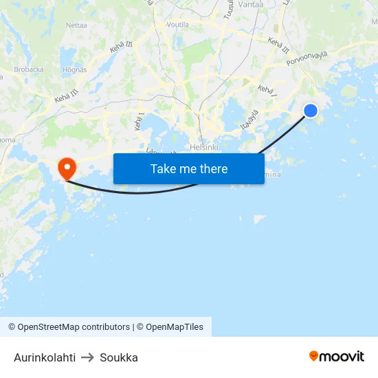 Aurinkolahti to Soukka map
