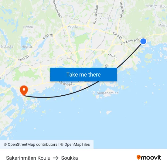 Sakarinmaki School to Soukka map