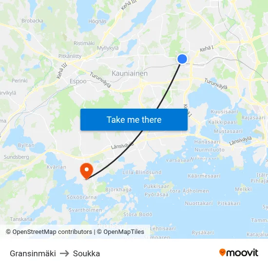Gransinmäki to Soukka map
