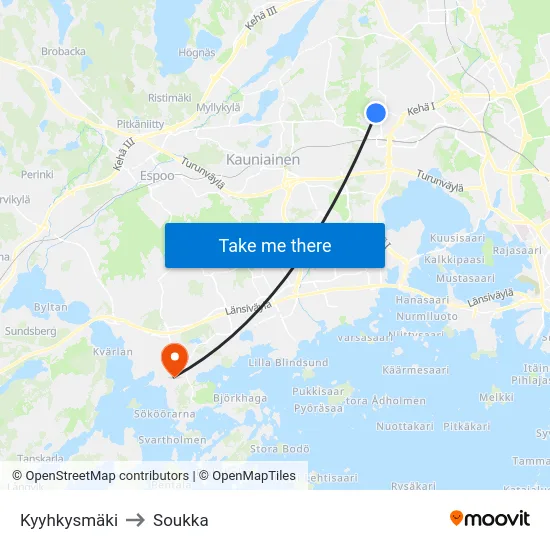 Kyyhkysmäki to Soukka map
