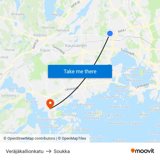 Veräjäkallio Street to Soukka map