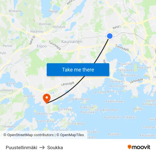 Puustellinmäki to Soukka map