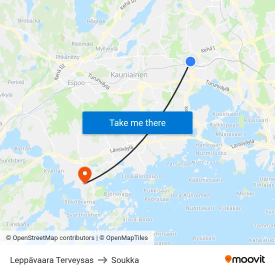 Leppävaara Health Station to Soukka map