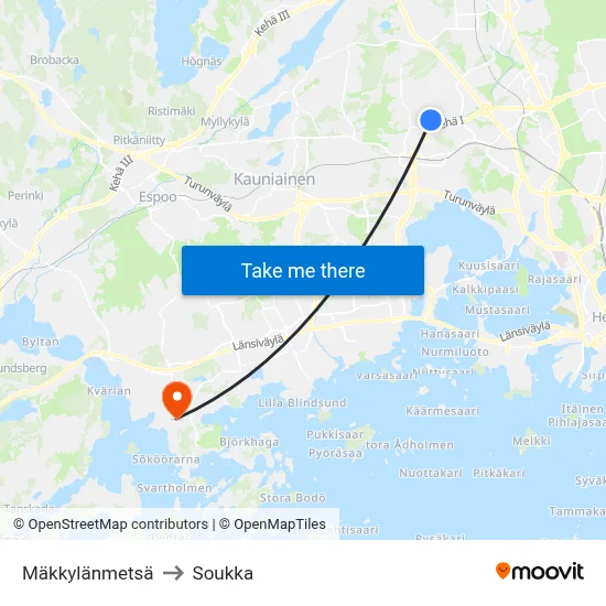 Mäkkylä Forest to Soukka map