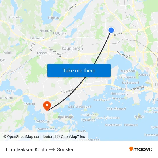 Lintulaakso School to Soukka map