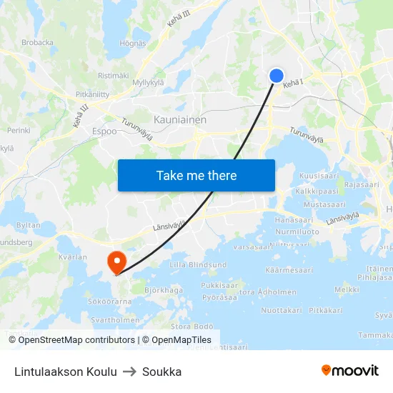 Lintulaakso School to Soukka map