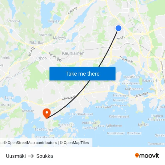 Uusmäki to Soukka map