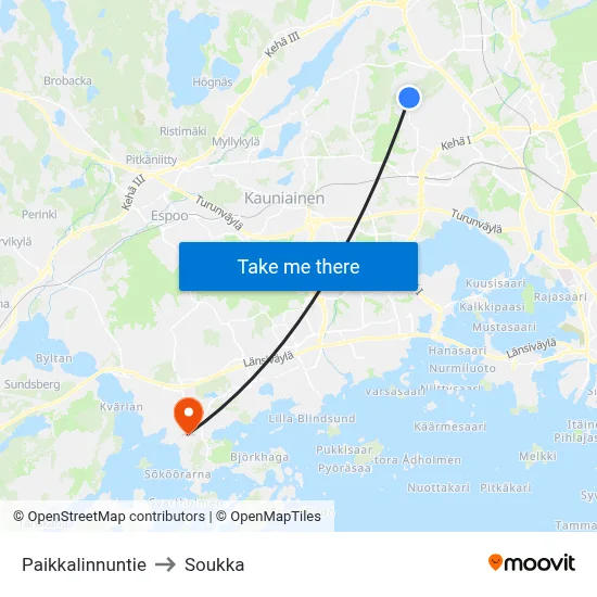 Paikkalintu Road to Soukka map