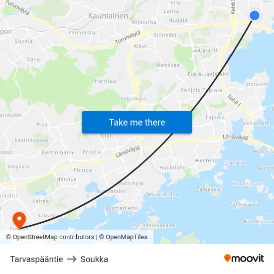 Tarvaspää Road to Soukka map