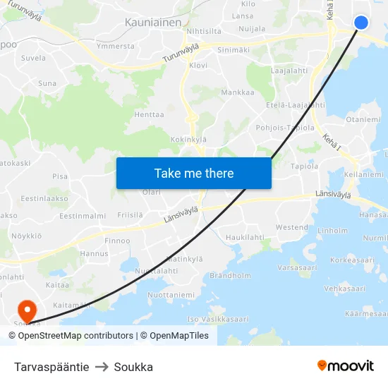 Tarvaspää Road to Soukka map