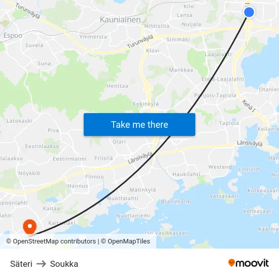 Säteri to Soukka map