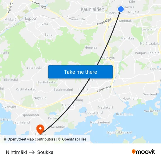 Nihtimaki to Soukka map