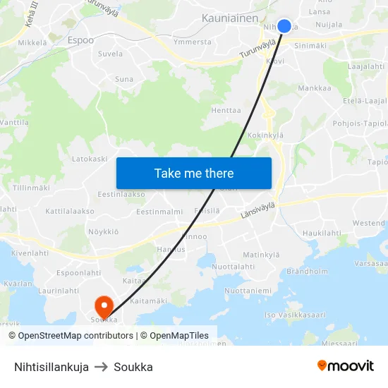 Nihtisilta Alley to Soukka map