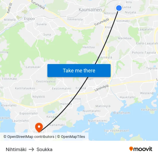 Nihtimaki to Soukka map