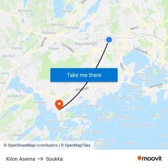 Kilon Asema to Soukka map