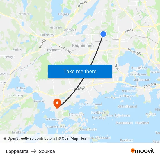 Leppäsilta to Soukka map