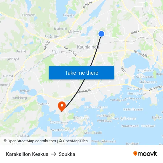 Karakallion Keskus to Soukka map