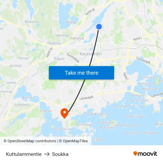 Kuttulampi Road to Soukka map