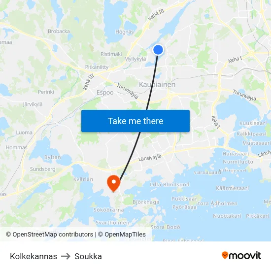 Kolkekannas to Soukka map