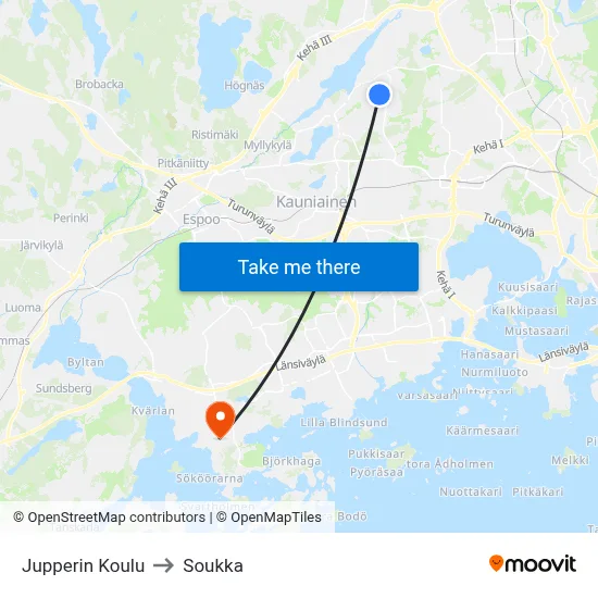 Jupperi School to Soukka map