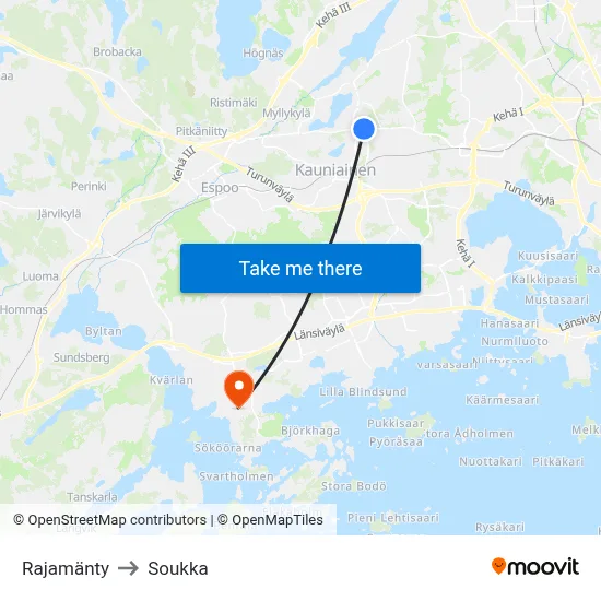 Rajamänty to Soukka map