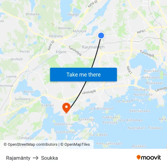 Rajamänty to Soukka map
