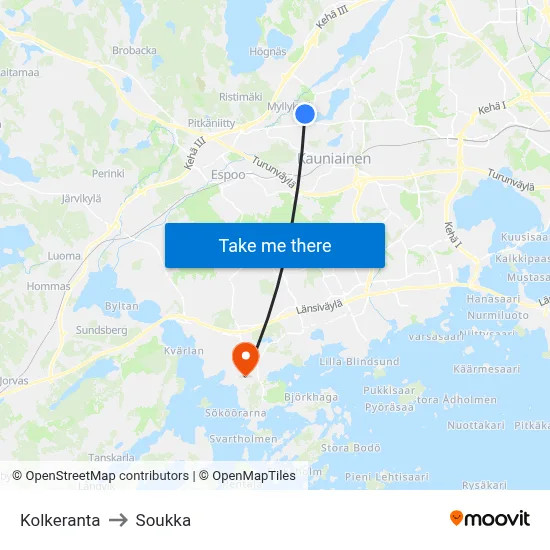 Kolkeranta to Soukka map