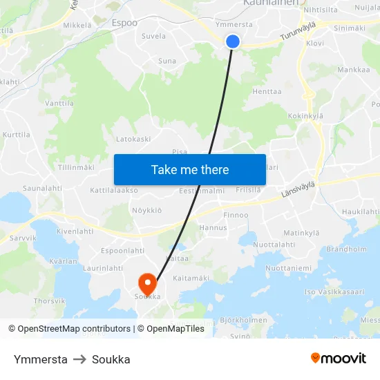 Ymmersta to Soukka map