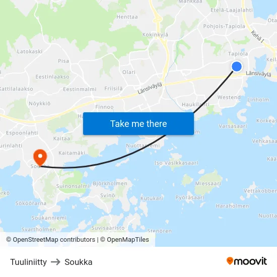 Tuuliniitty to Soukka map