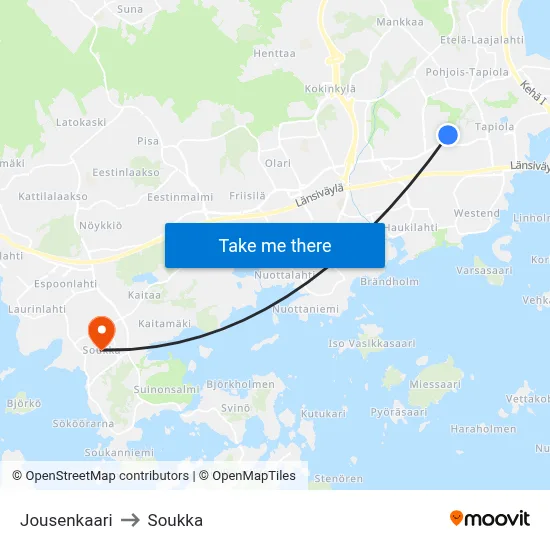 Jousenkaari to Soukka map