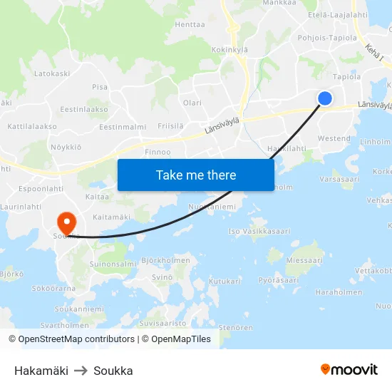 Hakamäki to Soukka map