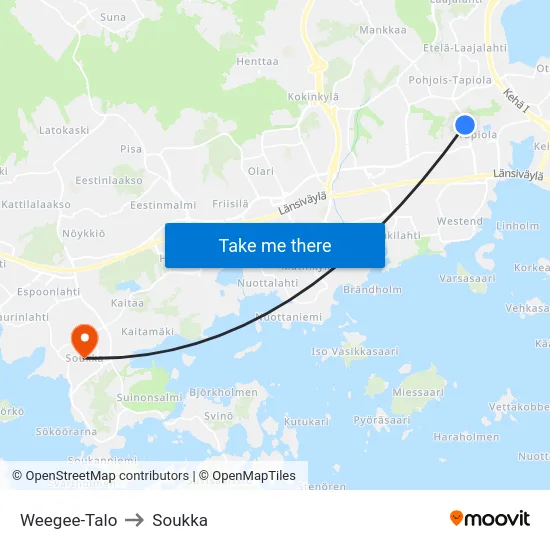 Weegee-Talo to Soukka map
