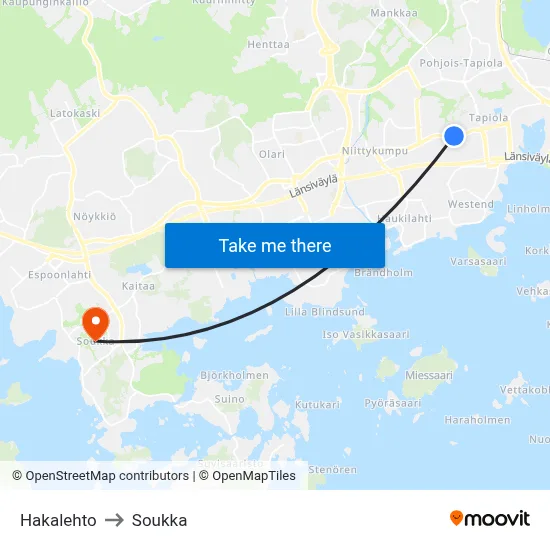 Hakalehto to Soukka map