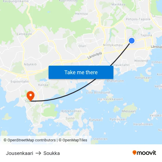 Jousenkaari to Soukka map