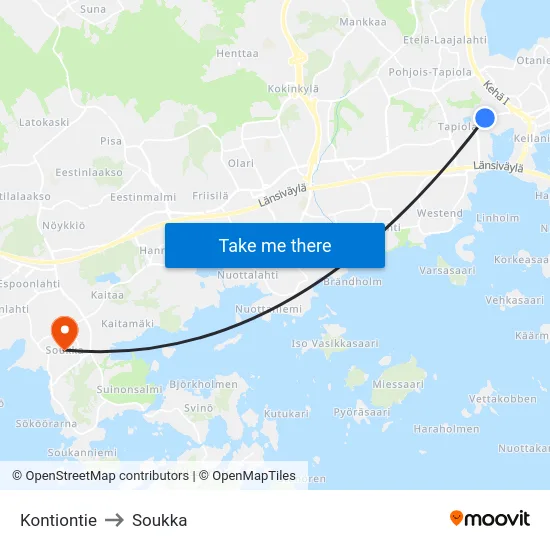Kontiontie to Soukka map