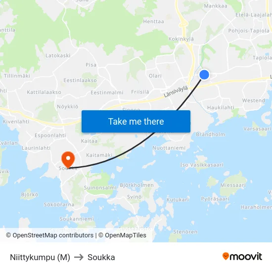 Niittykumpu (M) to Soukka map