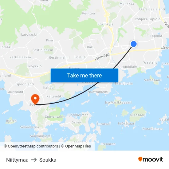 Niittymaa to Soukka map