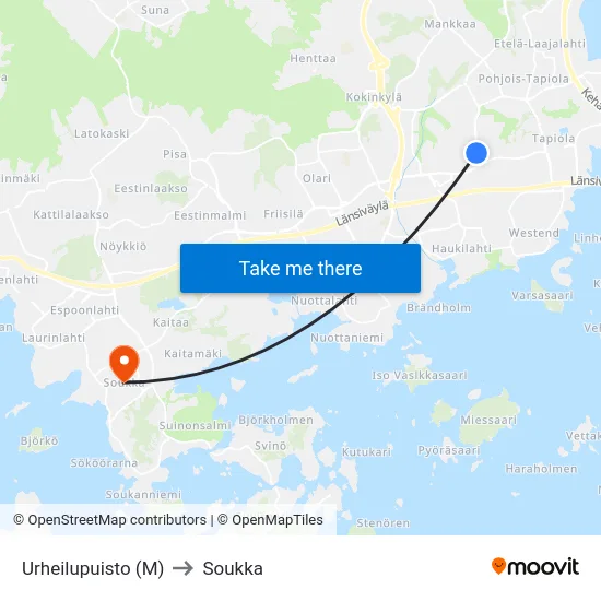 Urheilupuisto (M) to Soukka map