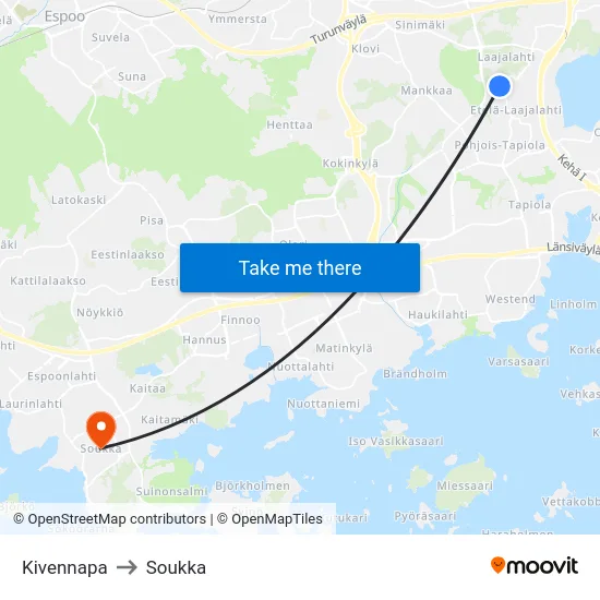 Kivennapa to Soukka map