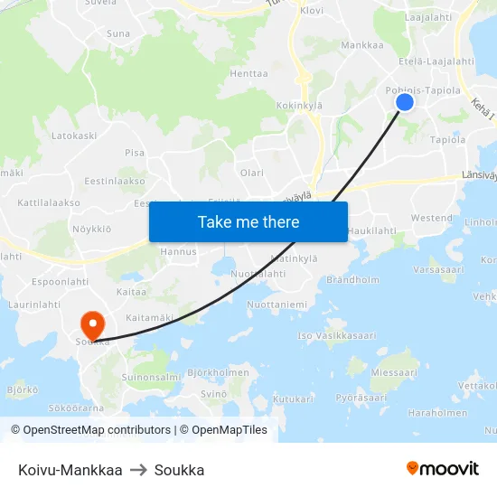 Koivu-Mankkaa to Soukka map