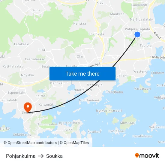 Pohjankulma to Soukka map