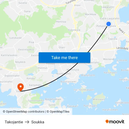 Takojantie Road to Soukka map