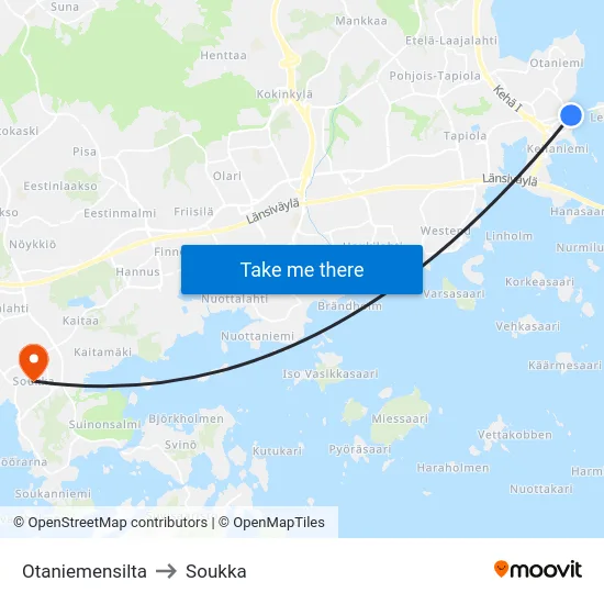 Otaniemensilta to Soukka map