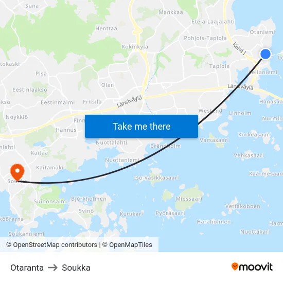 Otaranta to Soukka map