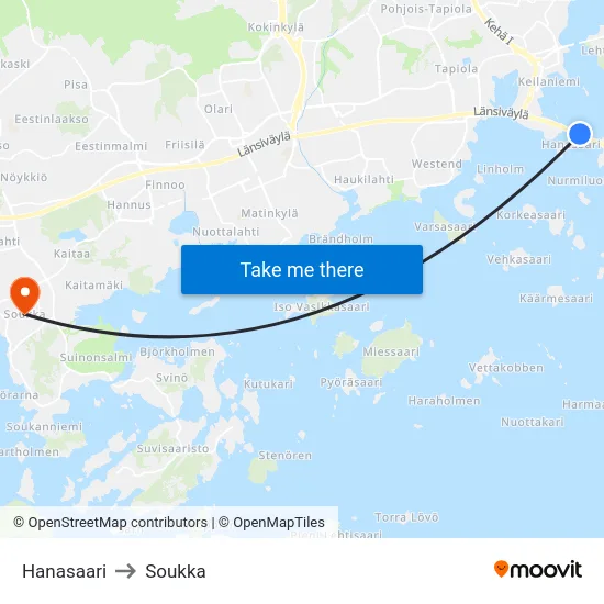 Hanasaari to Soukka map