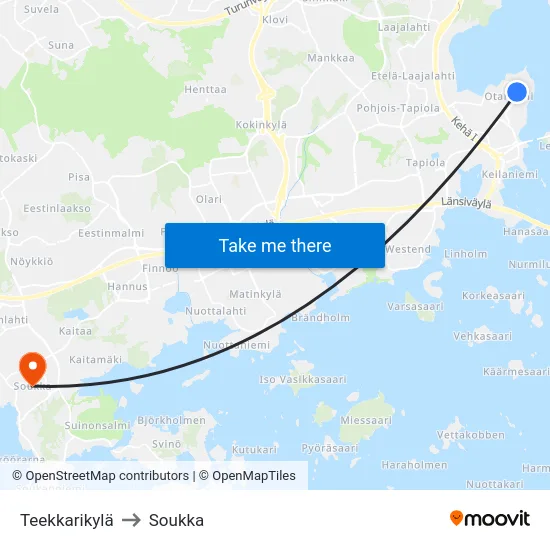 Teekkarikylä to Soukka map