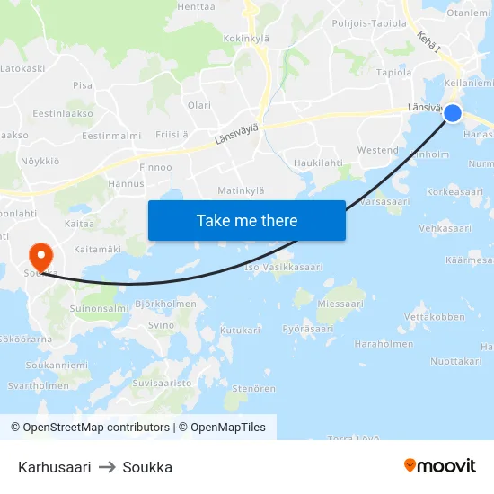 Karhusaari to Soukka map