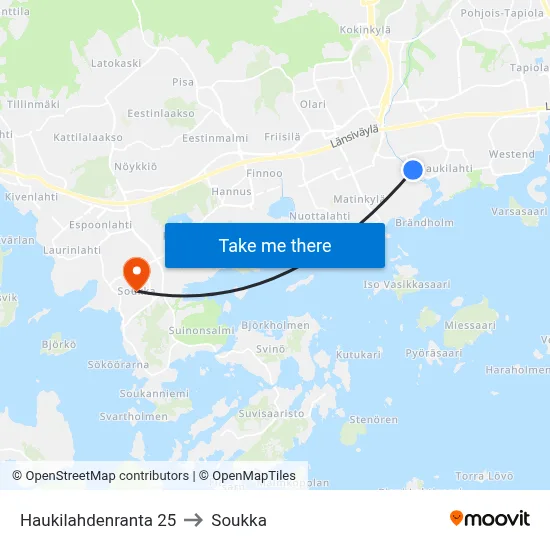 Haukilahti Shore 25 to Soukka map