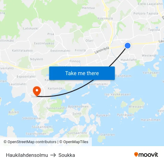 Haukilahdensolmu to Soukka map
